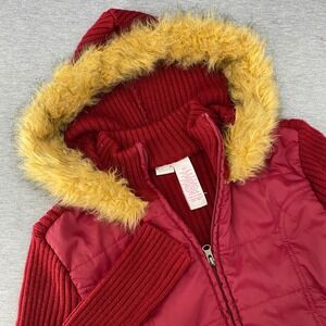Y2K Hybrid Ribbed Knit Puffer Jacket Zip Hoodie Jacket Faux Fur Cropped